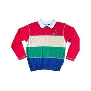 Koret Sport Sweatshirt Womens Medium Red Blue Collared Golf Embroidered Vintage